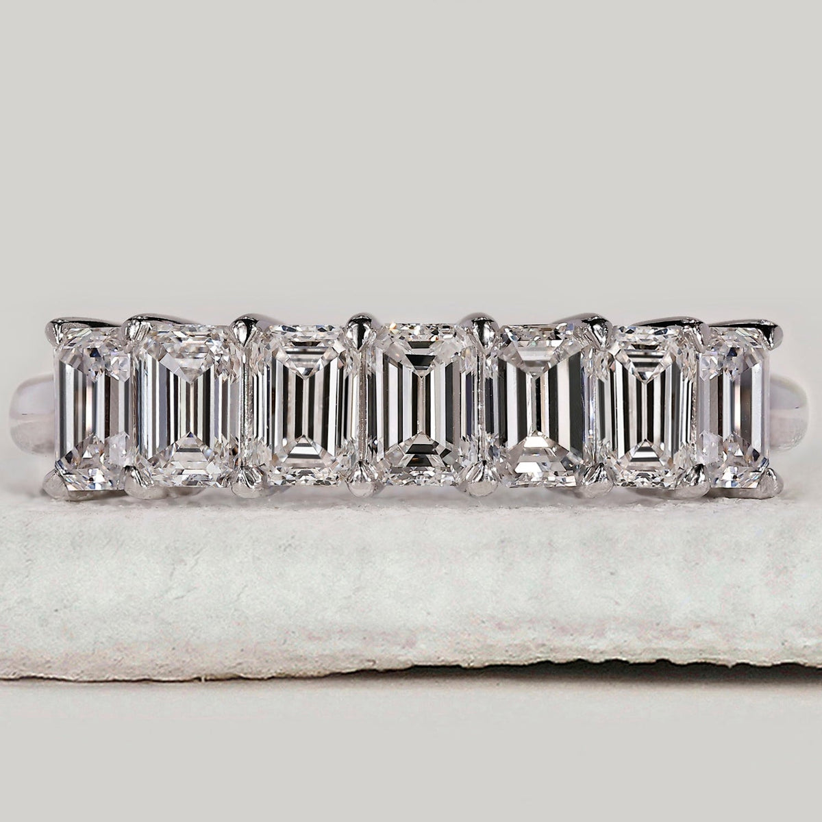 7 Stone Emerald Cut Wedding Band