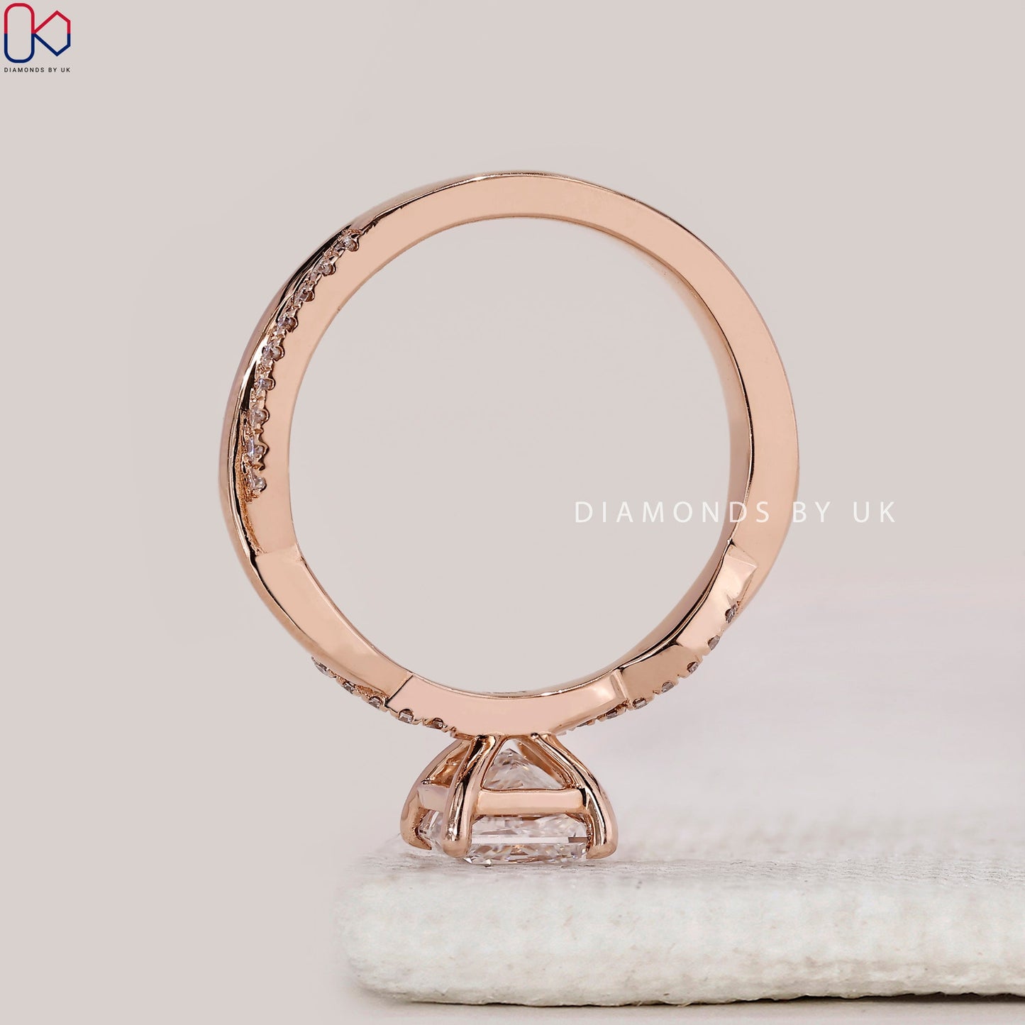 Princess Cut Engagement Ring With Twisted Pave Setting
