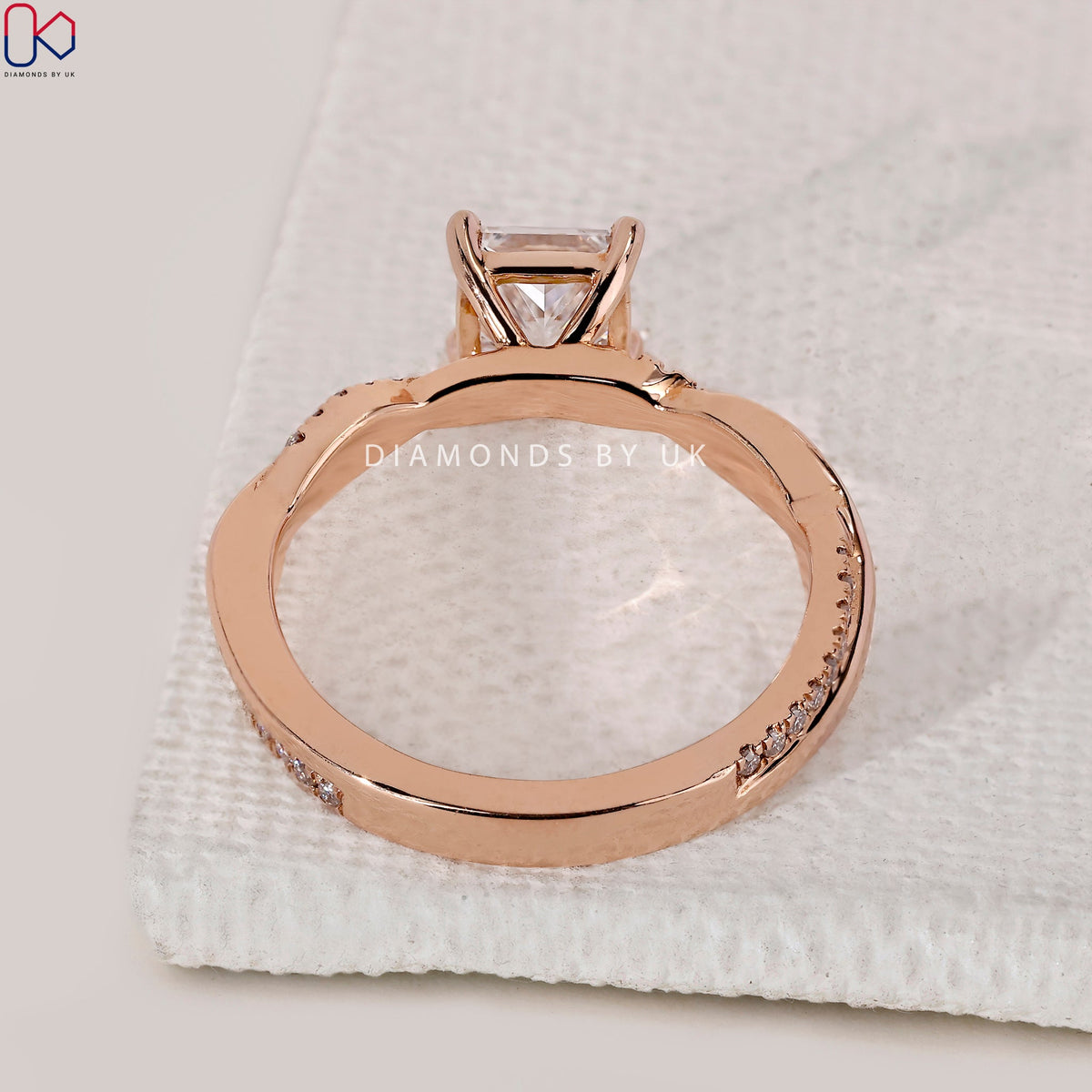 Princess Cut Engagement Ring With Twisted Pave Setting