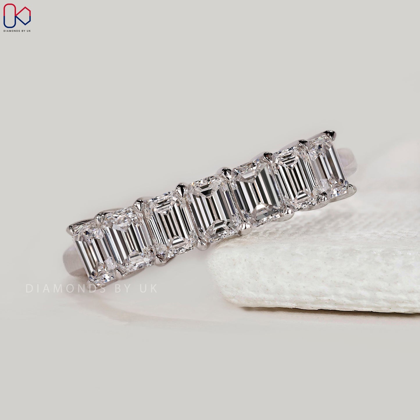 7 Stone Emerald Cut Wedding Band
