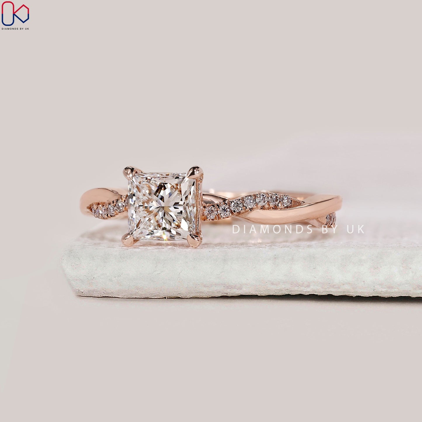Princess Cut Engagement Ring With Twisted Pave Setting