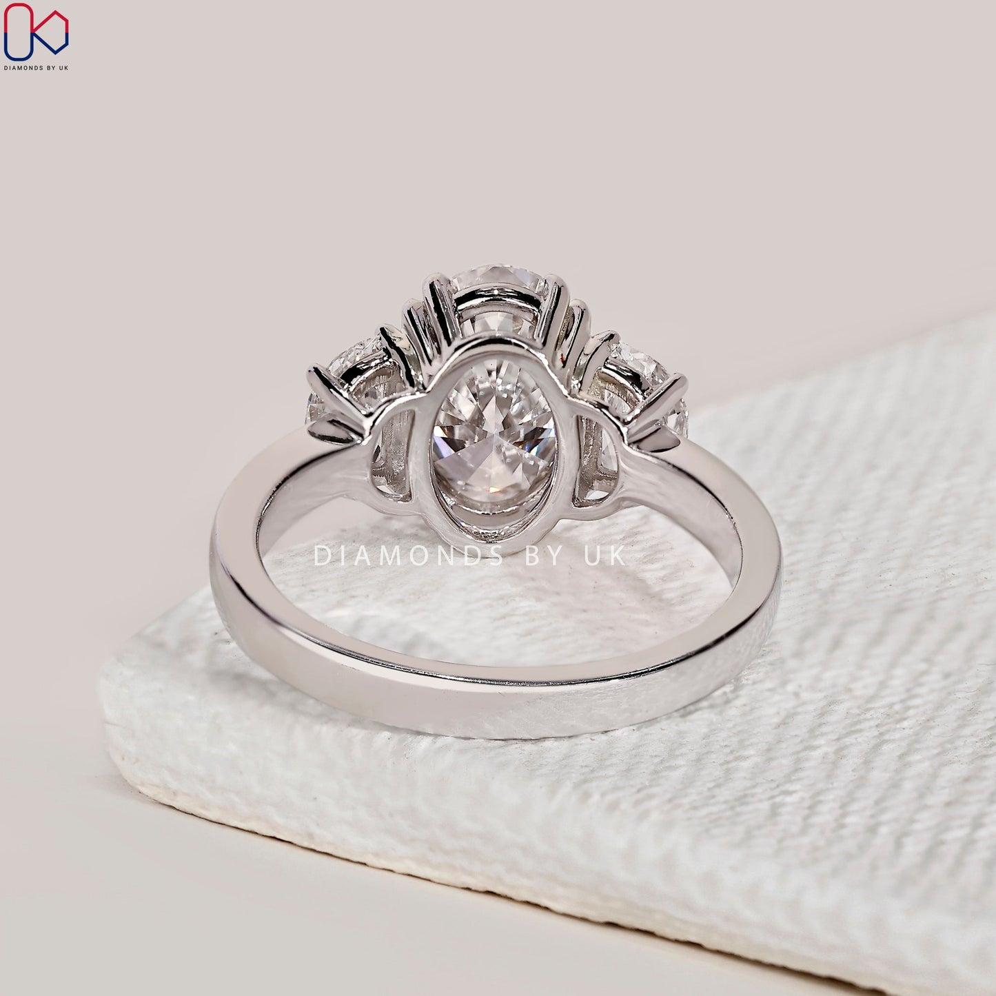 3 Stone Oval Diamond Engagement Ring In White Gold