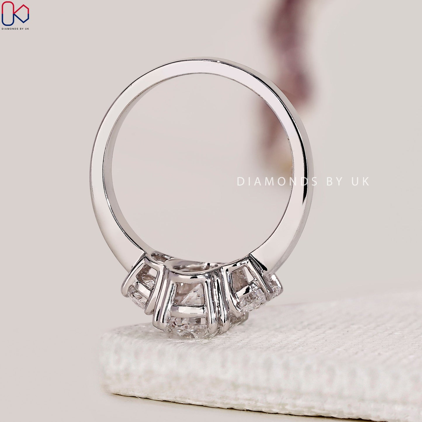 3 Stone Oval Diamond Engagement Ring In White Gold