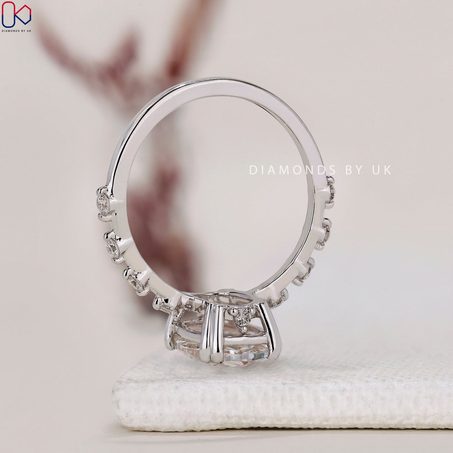 Cushion Rose Cut Diamond Engagement Ring with Distance Pave