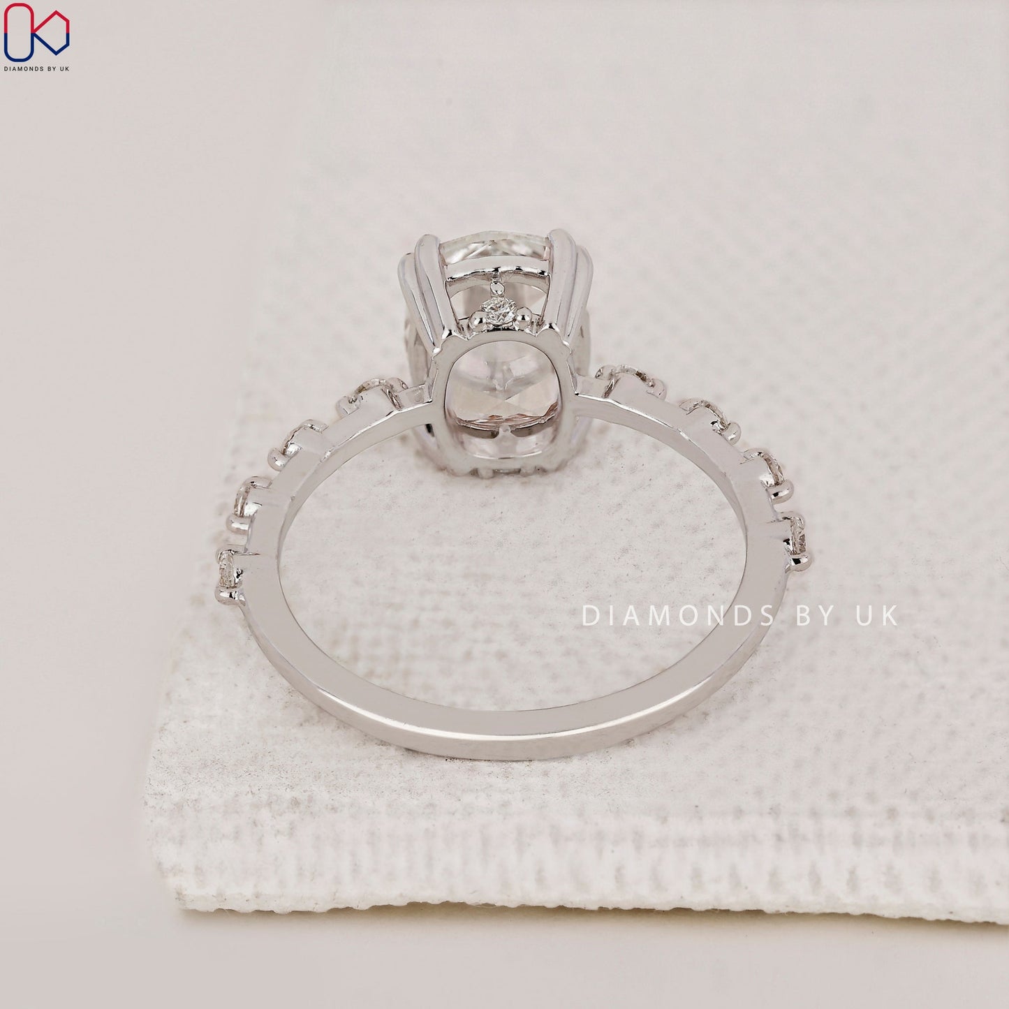 Cushion Rose Cut Diamond Engagement Ring with Distance Pave