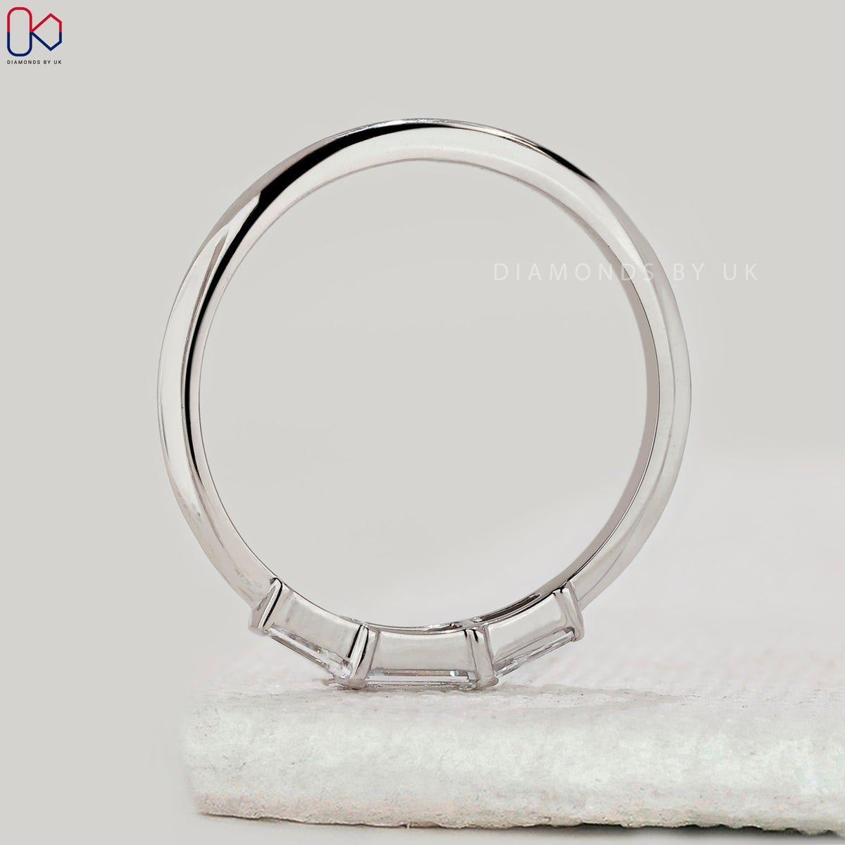 Baguette Cut 3 Stone Wedding Band in White Gold
