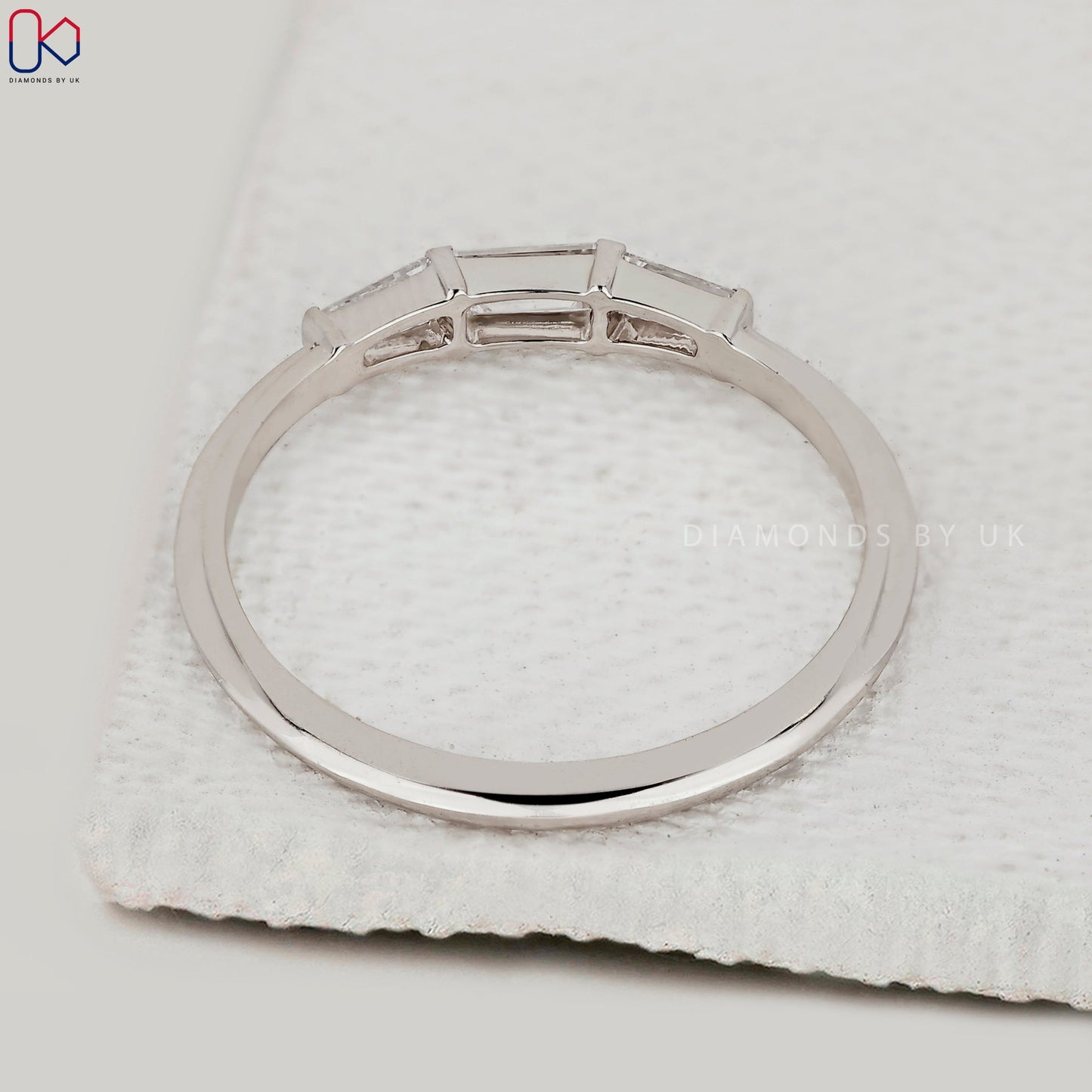 Baguette Cut 3 Stone Wedding Band in White Gold