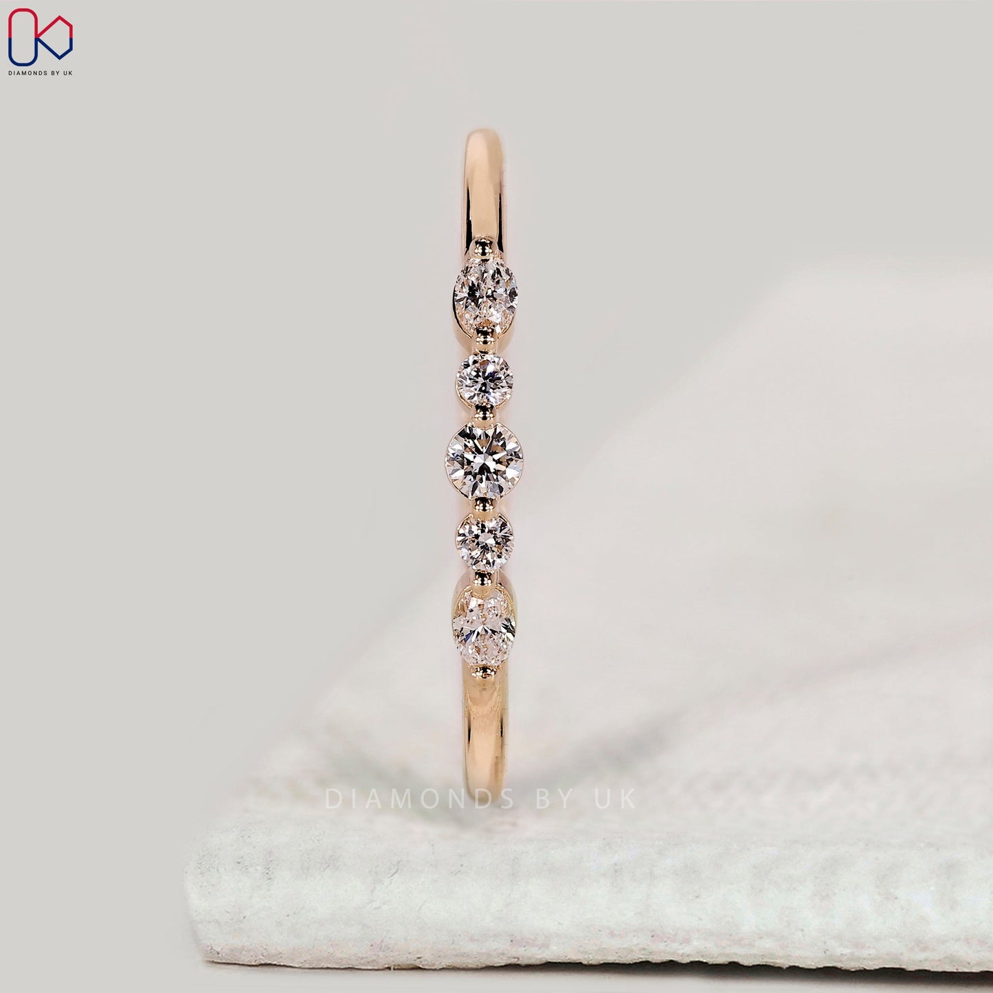 5 Stone Oval and Round Diamond Wedding Band