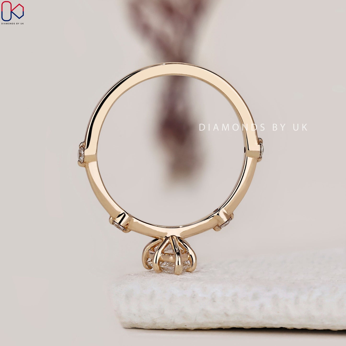 Pear Diamond Ring With Distance Pave Band