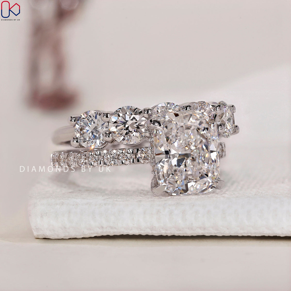 Cushion Cut Diamond Ring And Wedding Band