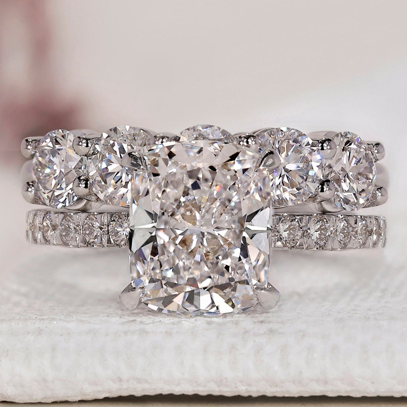 Cushion Cut Diamond Ring And Wedding Band