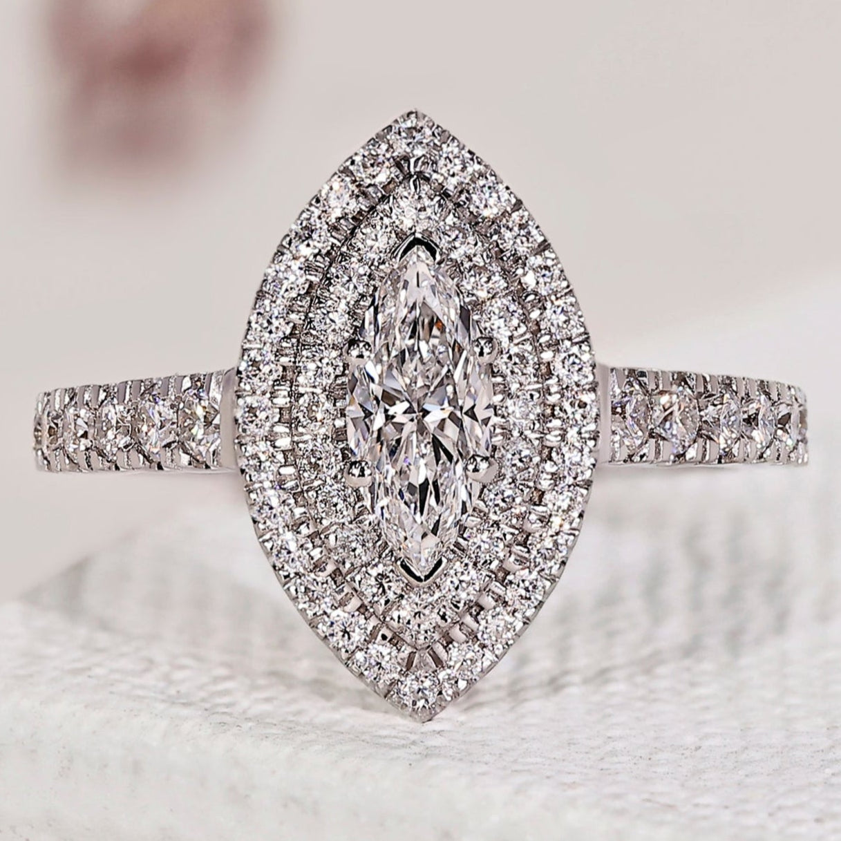 Double Halo Marquise Engagement Ring