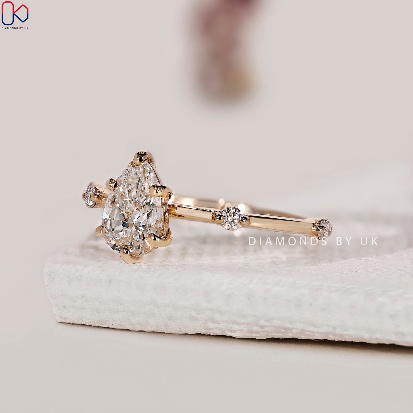 Pear Diamond Ring With Distance Pave Band