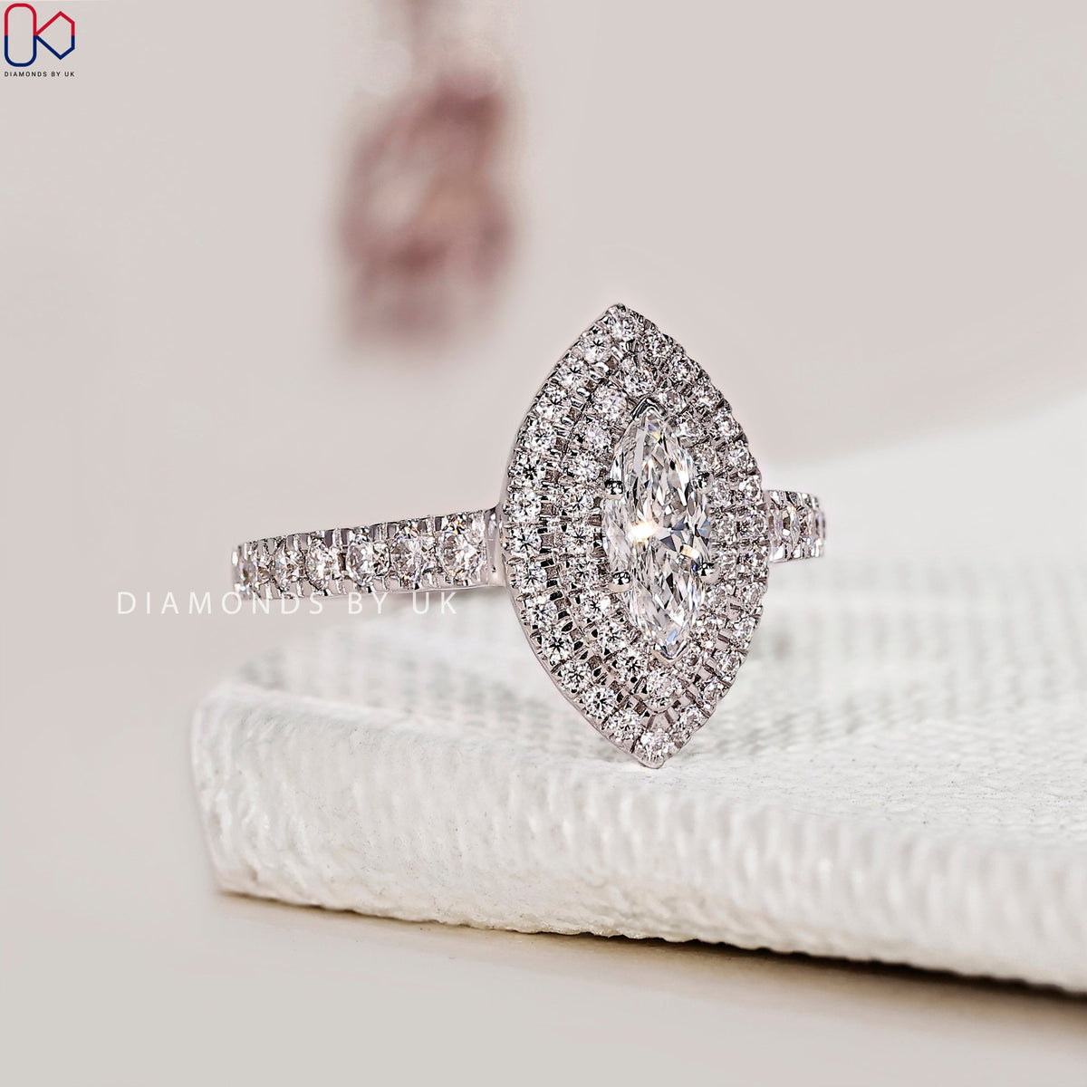 Double Halo Marquise Engagement Ring