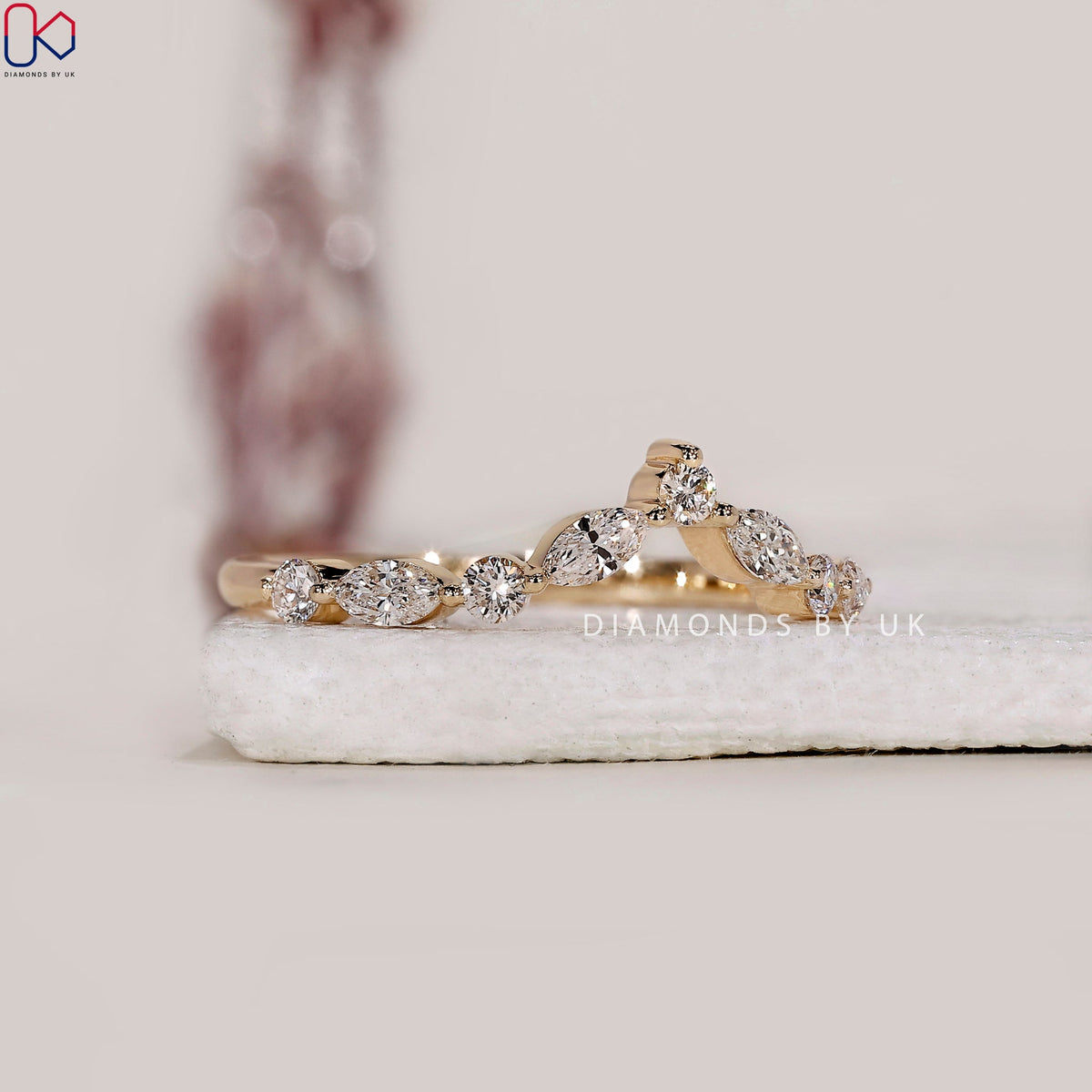 Marquise And Round Wedding Band In Curvy Style