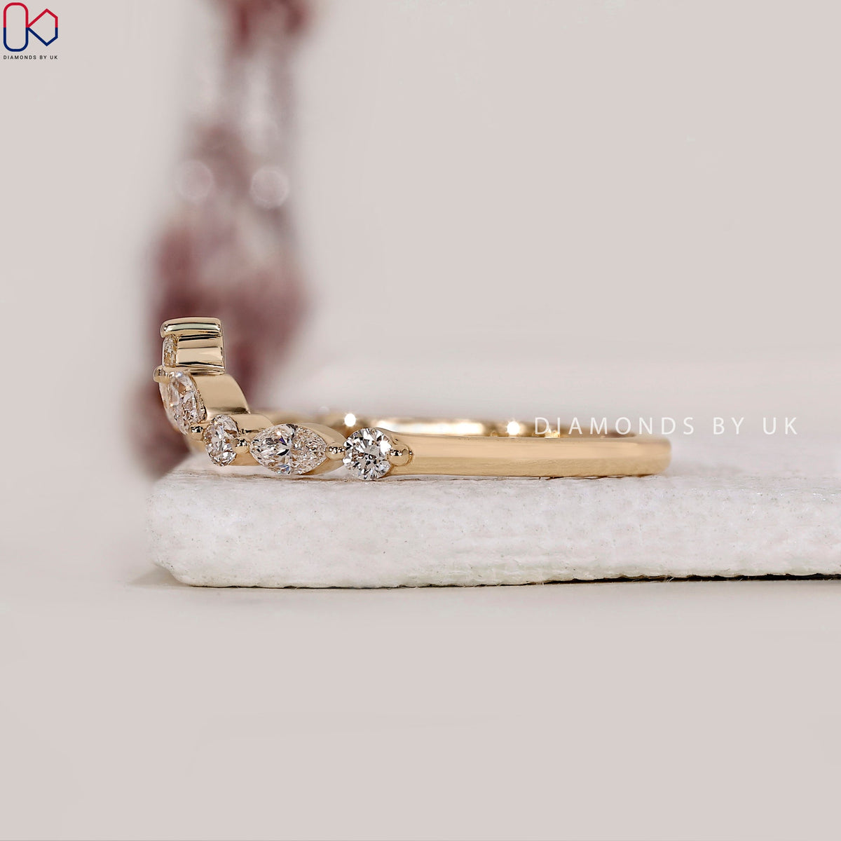 Marquise And Round Wedding Band In Curvy Style