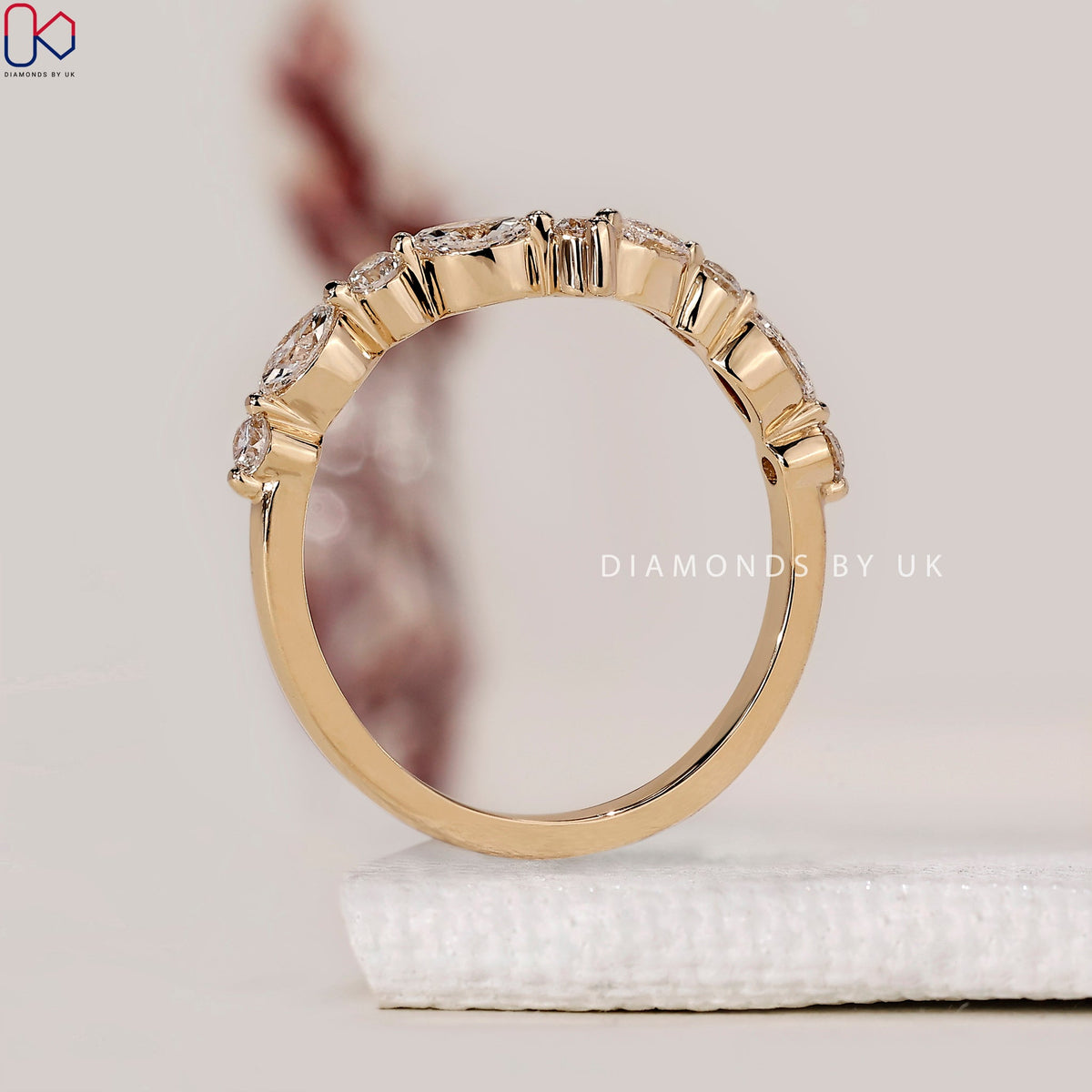 Marquise And Round Wedding Band In Curvy Style