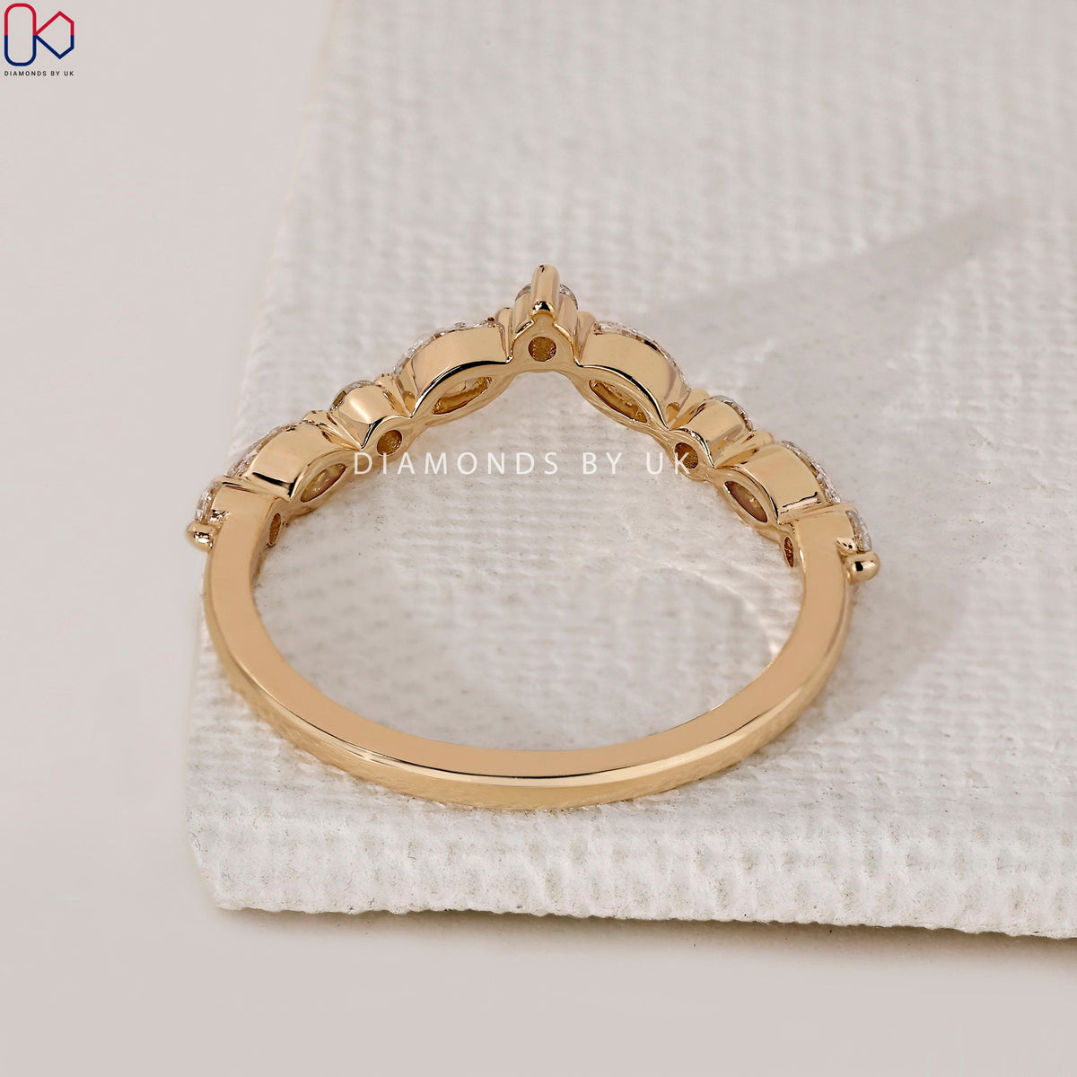 Marquise And Round Wedding Band In Curvy Style