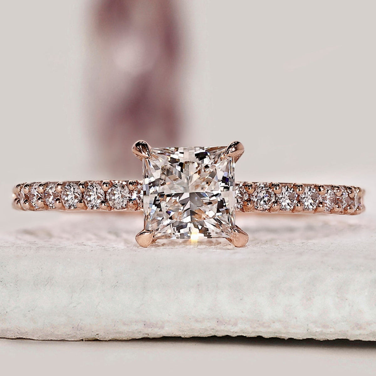 Princess Cut Engagement Ring With Pave Setting