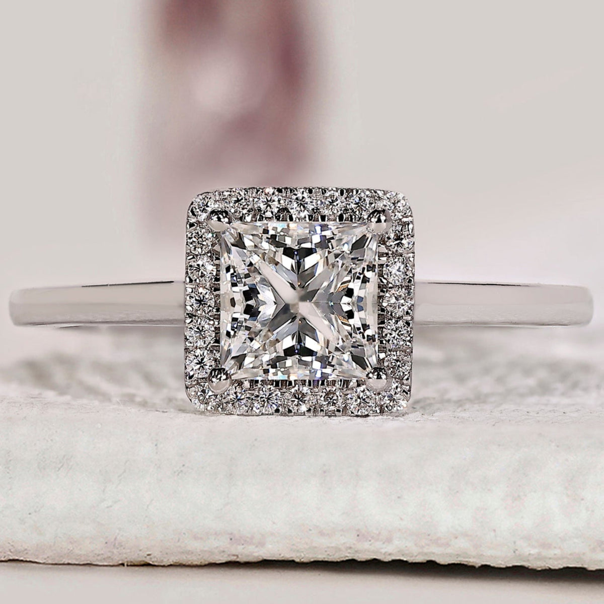 Princess Cut Diamond Ring With Halo Setting