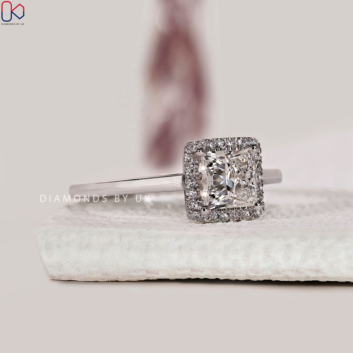 Princess Cut Diamond Ring With Halo Setting