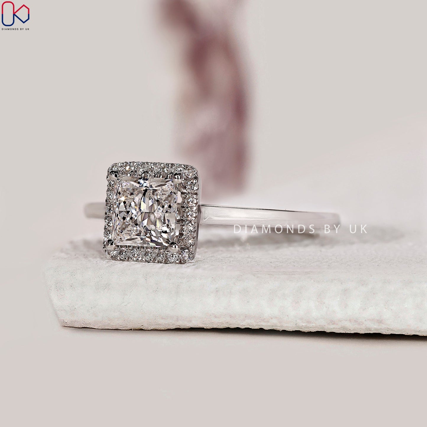 Princess Cut Diamond Ring With Halo Setting