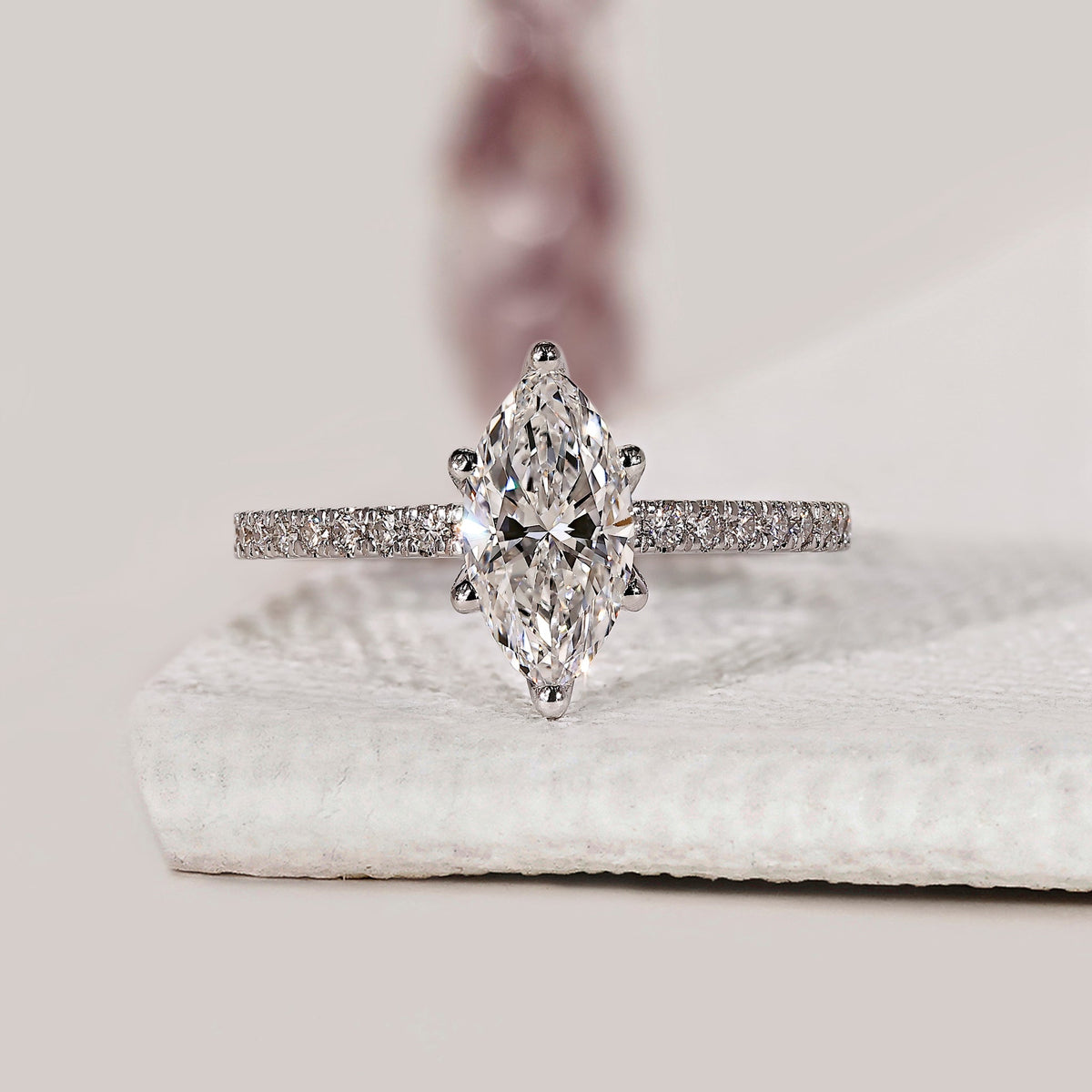 Marquise Diamond Engagement Ring With Pave Setting