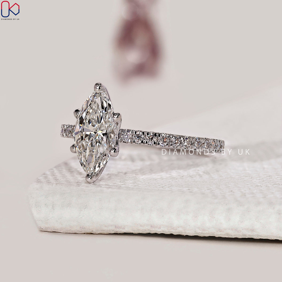 Marquise Diamond Engagement Ring With Pave Setting