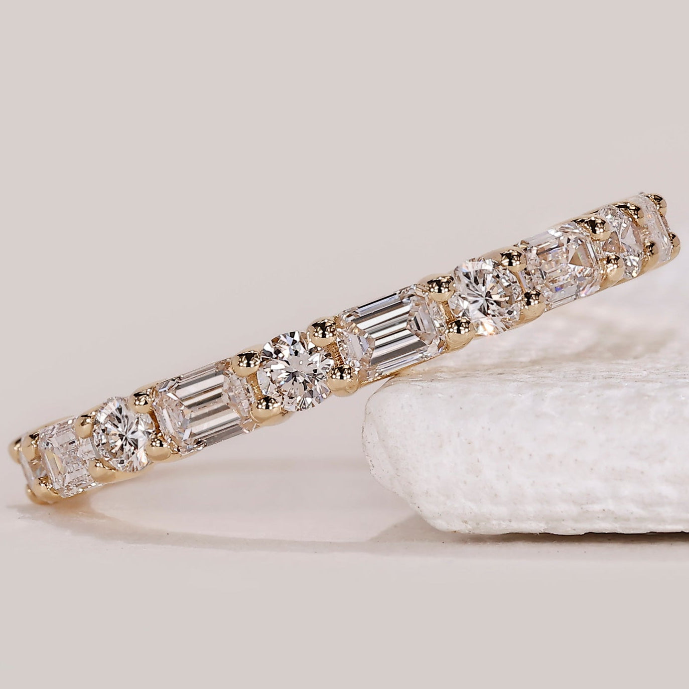Half Eternity Emerald and Round Wedding Band
