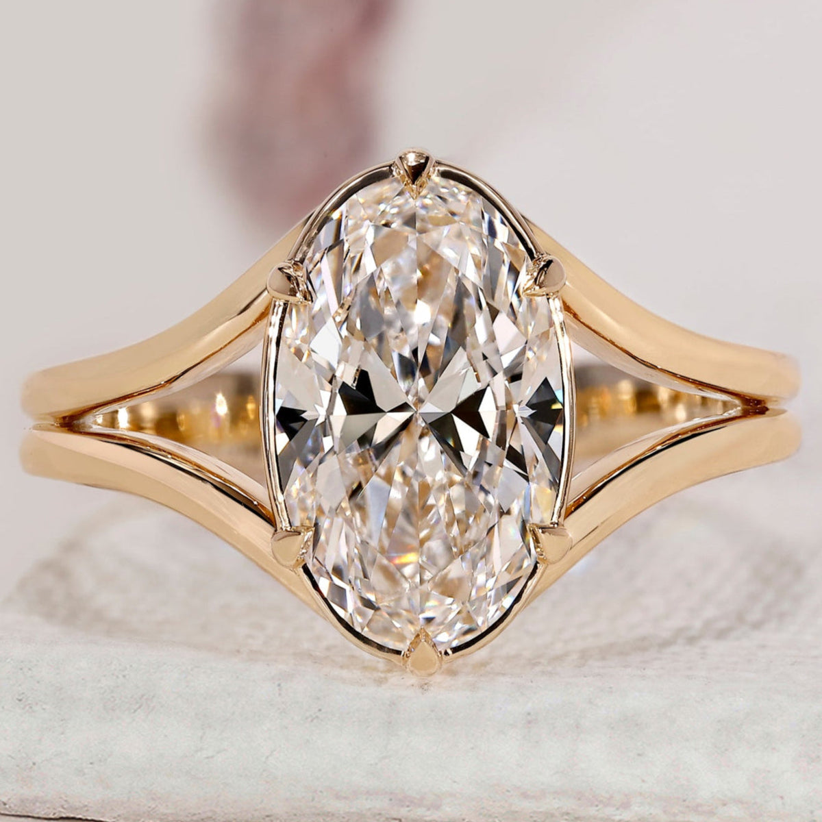 Oval Diamond Split Shank Engagement Ring