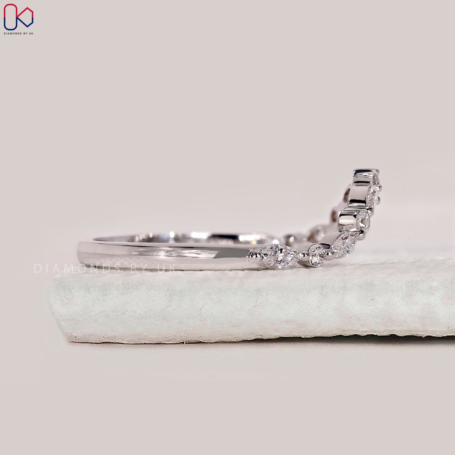 Marquise and Round Diamond Chevron Wedding Band