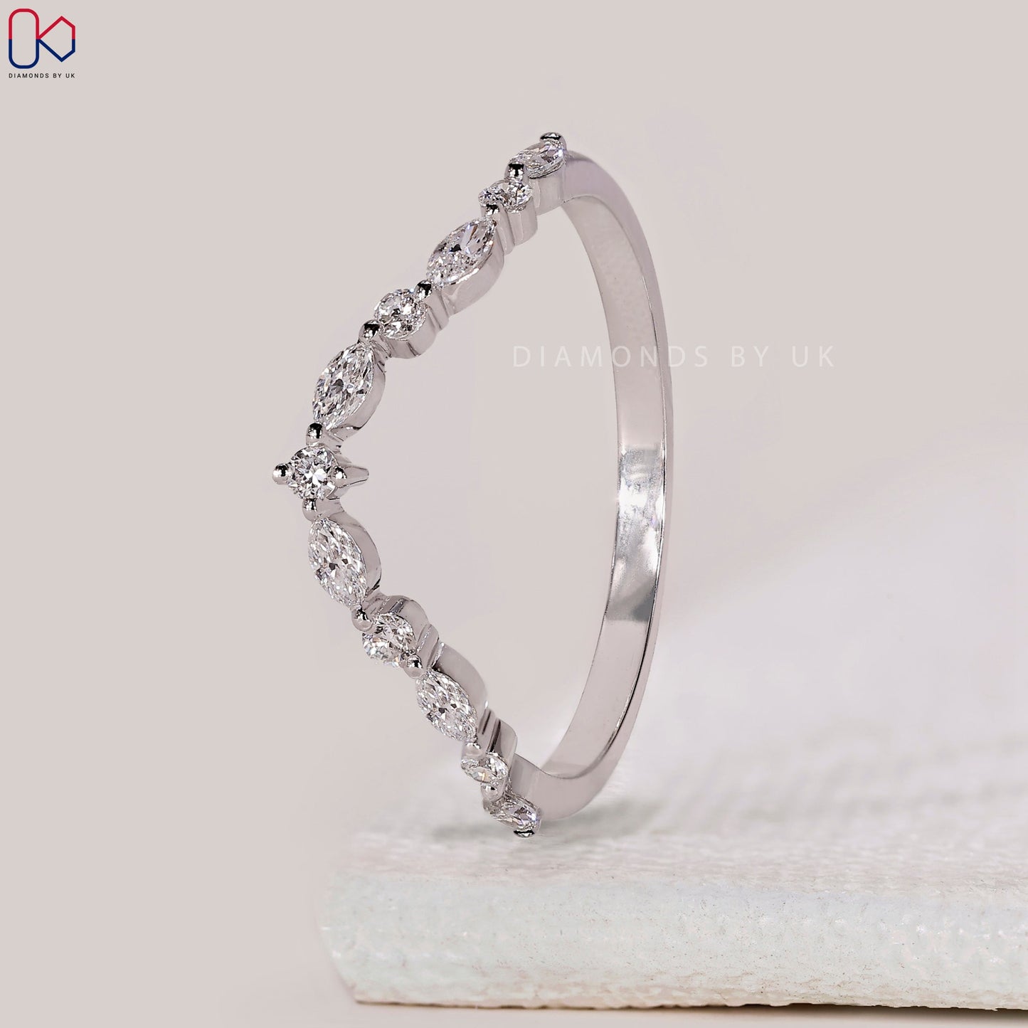 Marquise and Round Diamond Chevron Wedding Band