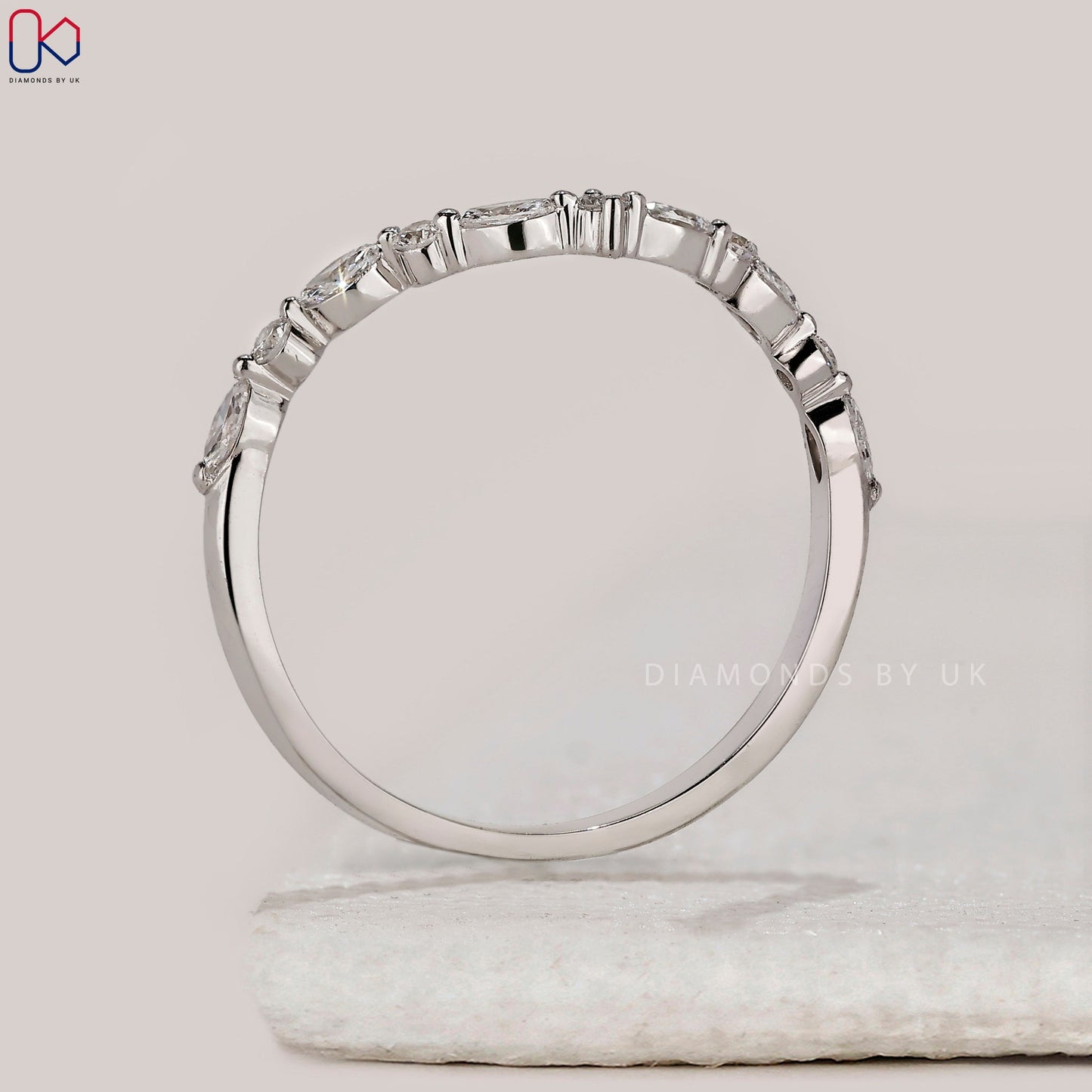 Marquise and Round Diamond Chevron Wedding Band