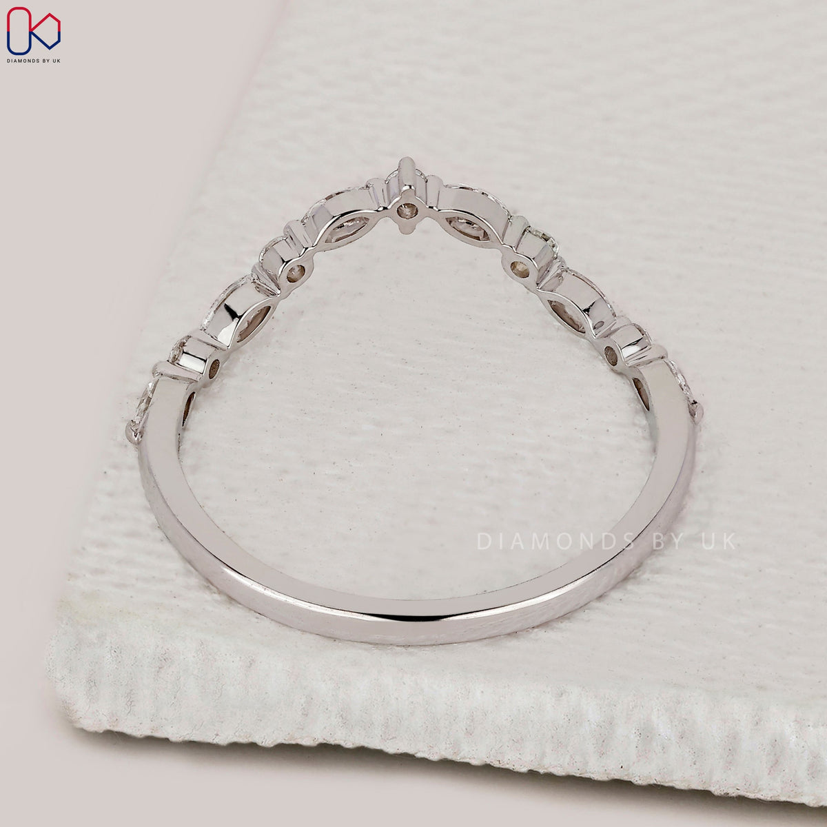 Marquise and Round Diamond Chevron Wedding Band