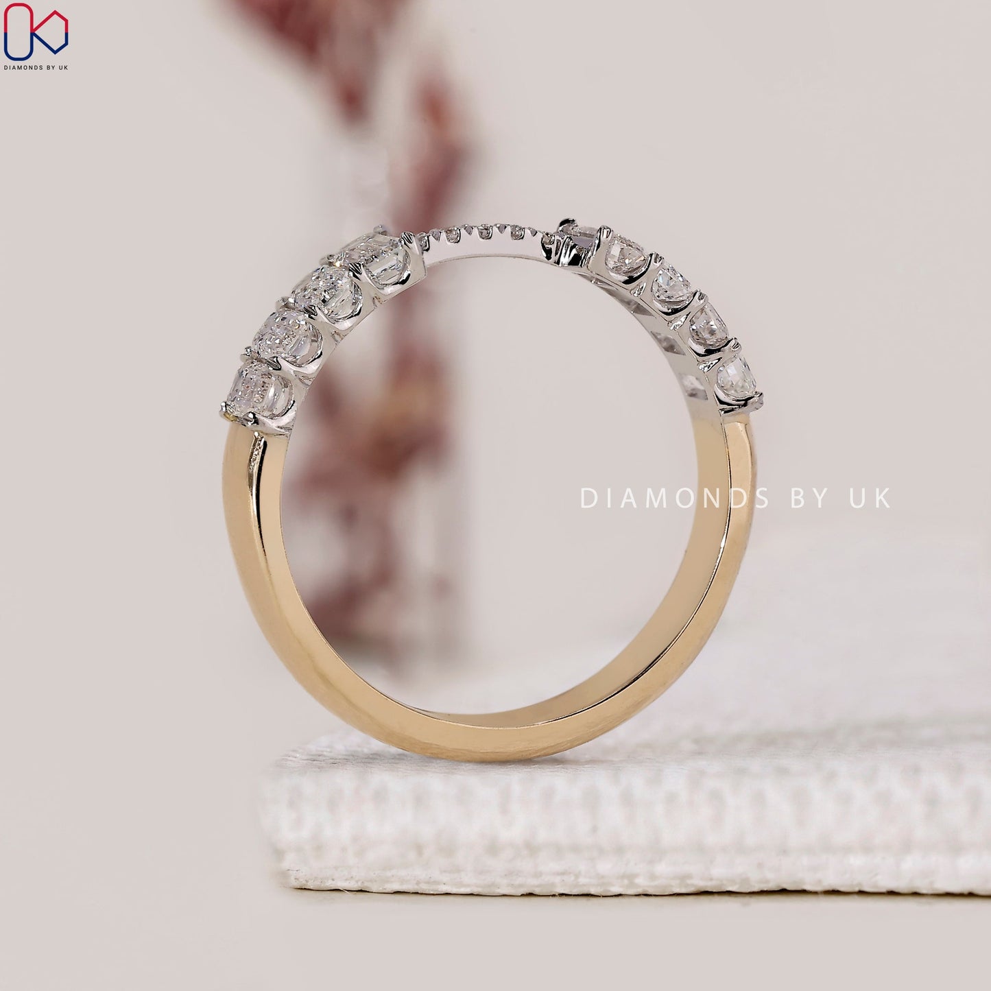 Emerald Cut Yellow And White Gold Wedding Band