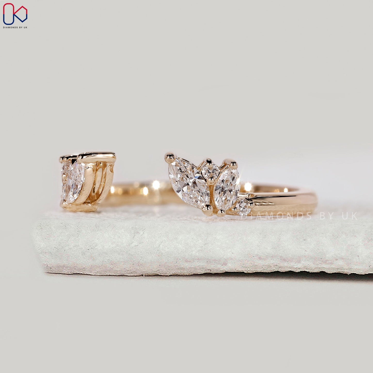 Marquise and Round cut Open Gap Wedding Band