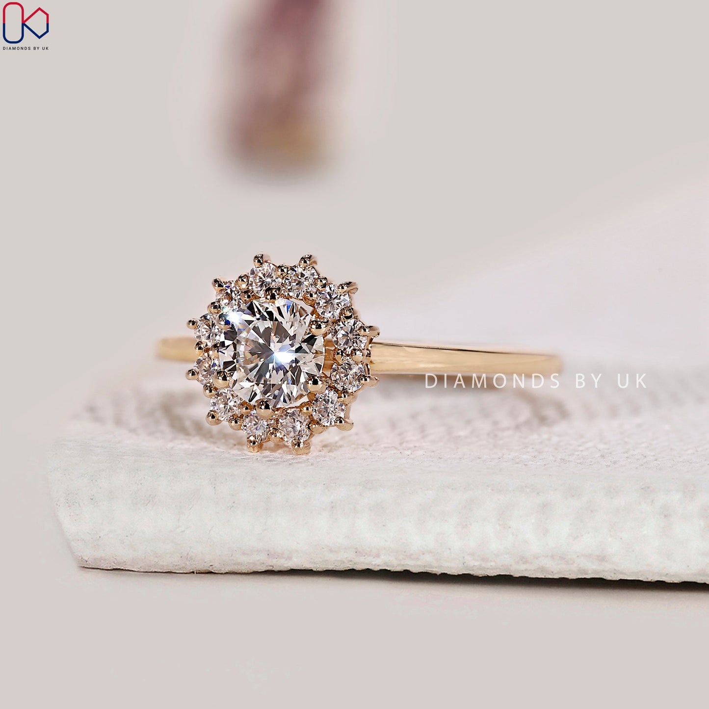 Halo Diamond Ring With Round Cut Accents