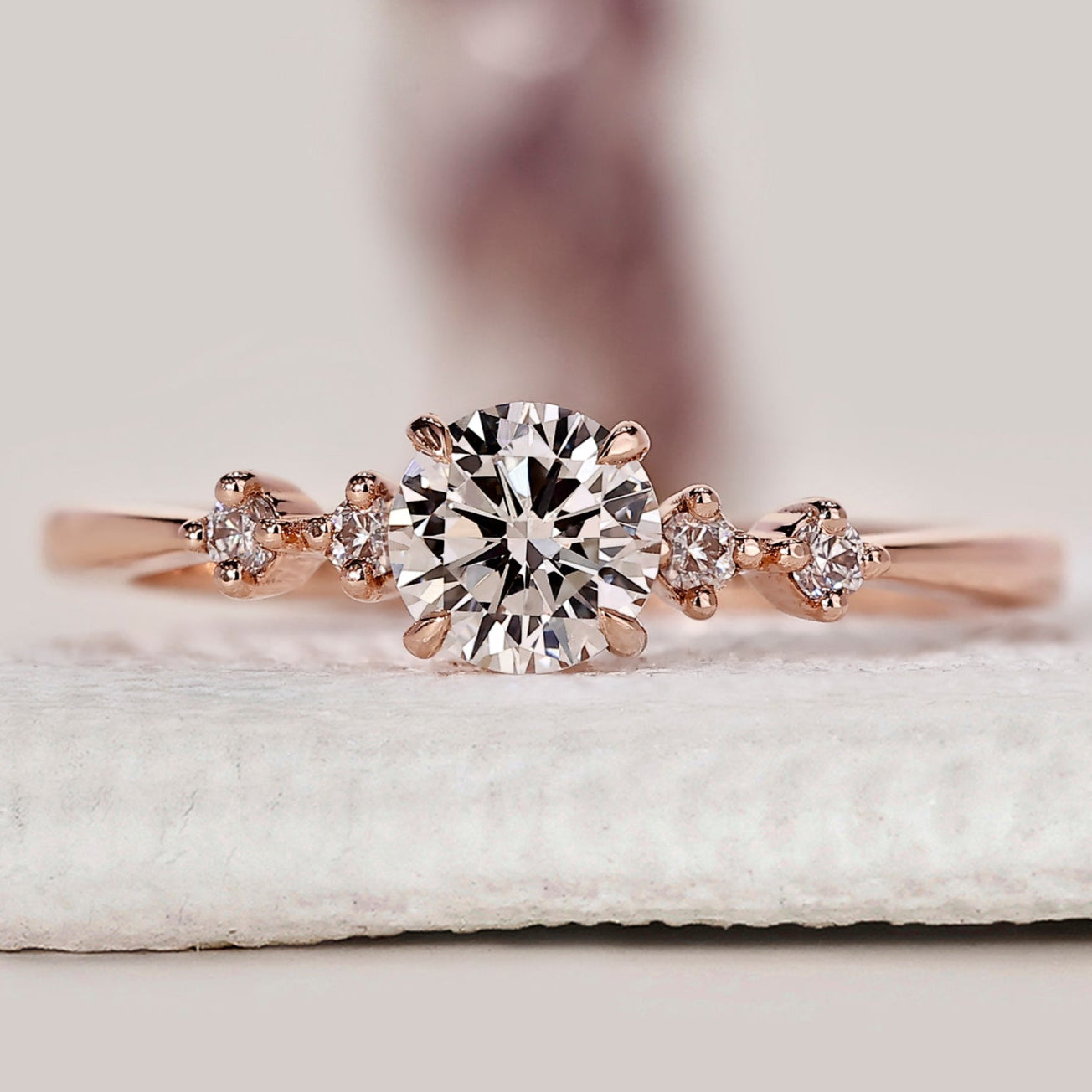 5 Stone Diamond Ring In Rose Gold Band