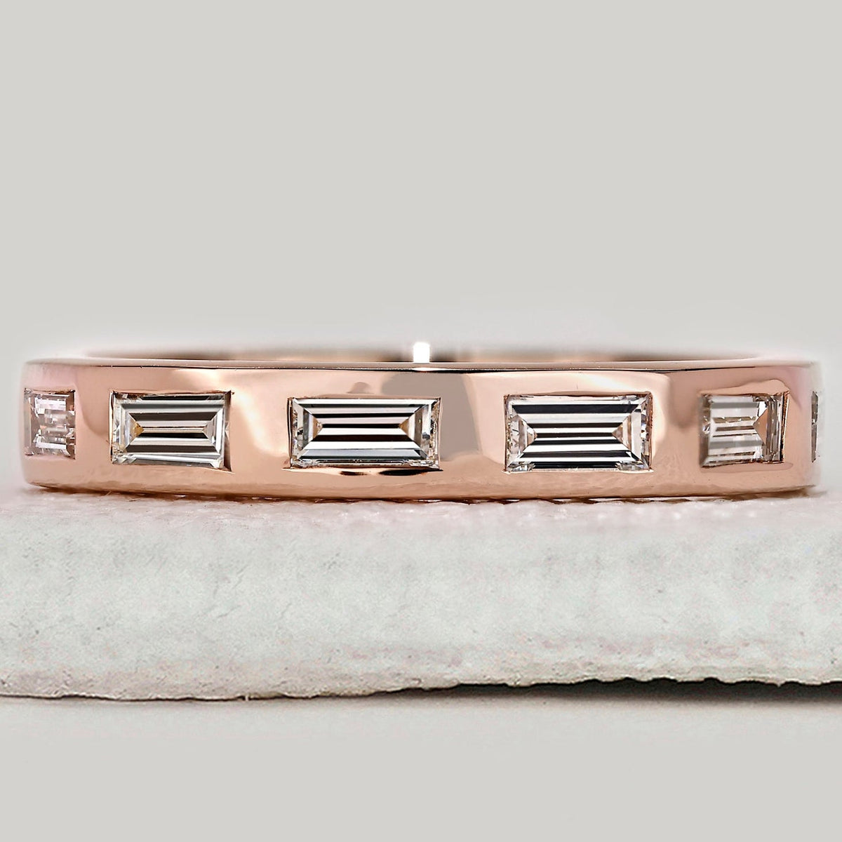 Rose Gold Baguette Cut Bezel Set Wedding Band