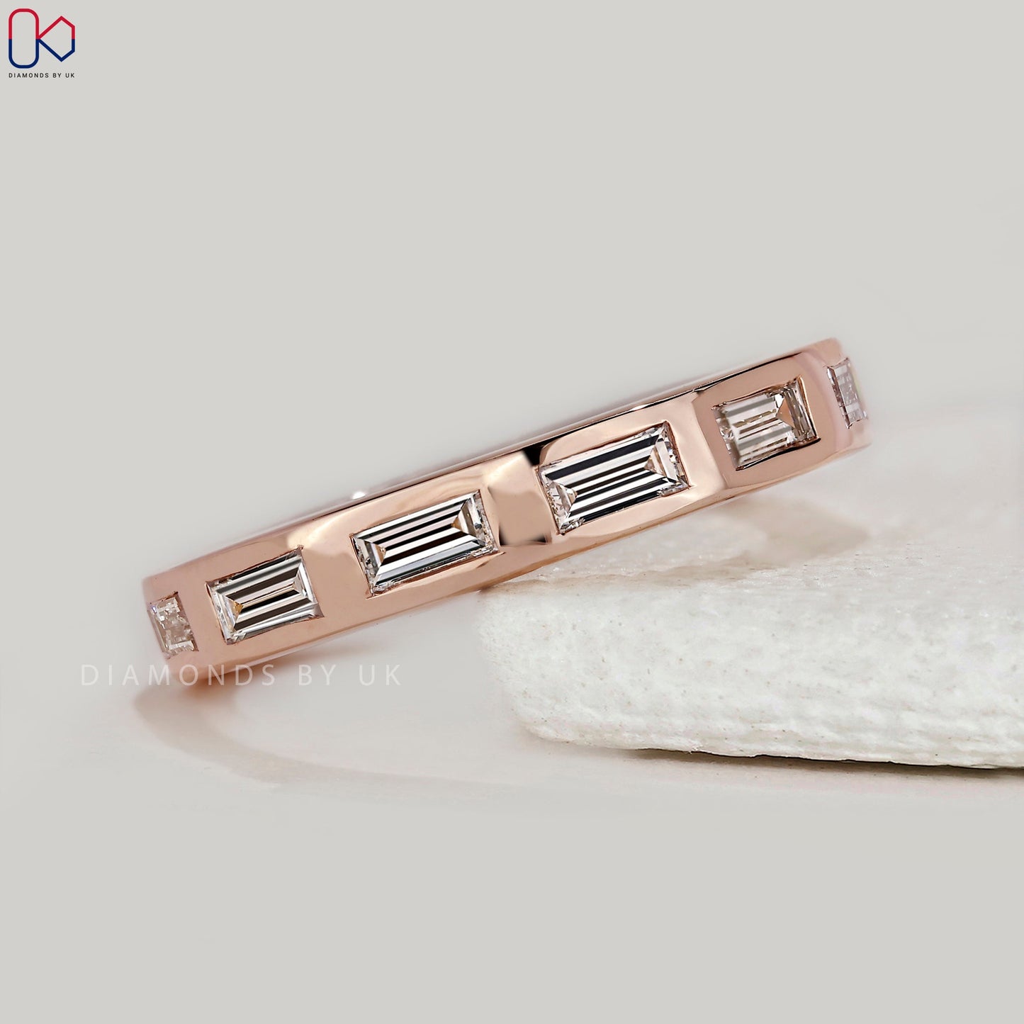 Rose Gold Baguette Cut Bezel Set Wedding Band
