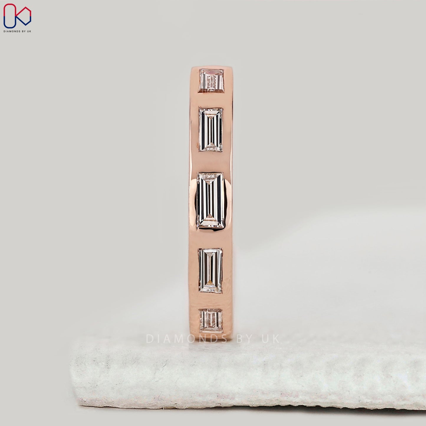Rose Gold Baguette Cut Bezel Set Wedding Band