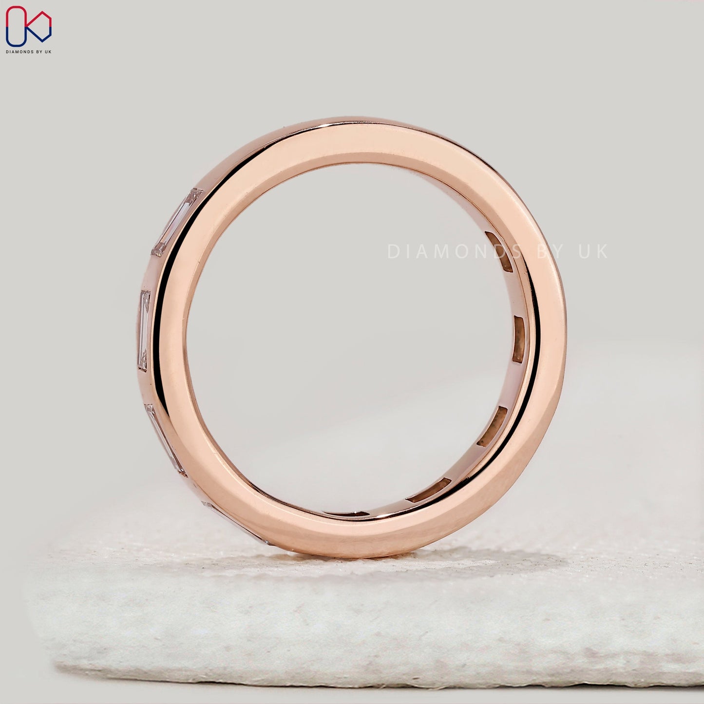 Rose Gold Baguette Cut Bezel Set Wedding Band