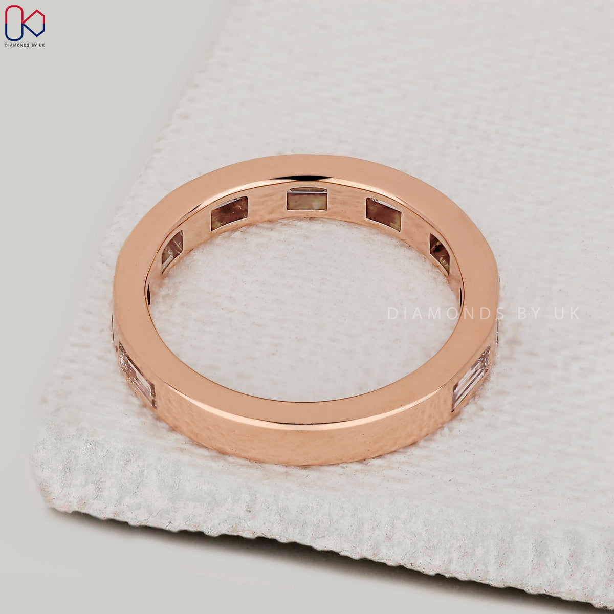 Rose Gold Baguette Cut Bezel Set Wedding Band