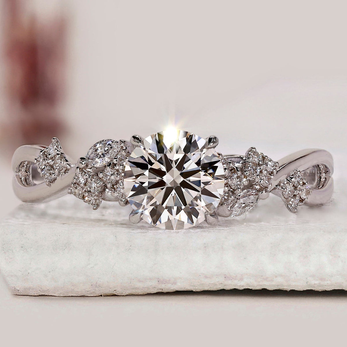 Nature Inspired Round Cut Engagement Ring