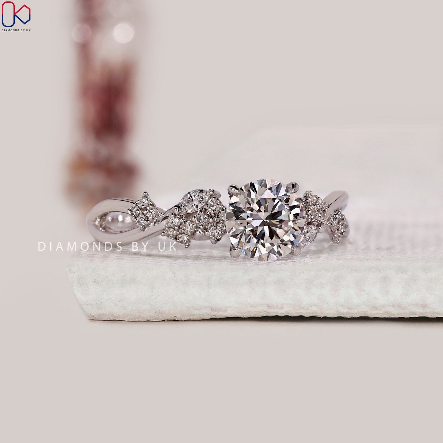 Nature Inspired Round Cut Engagement Ring