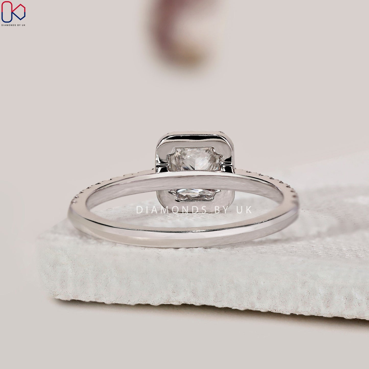 Princess Cut Engagement Ring With Halo and Pave Setting