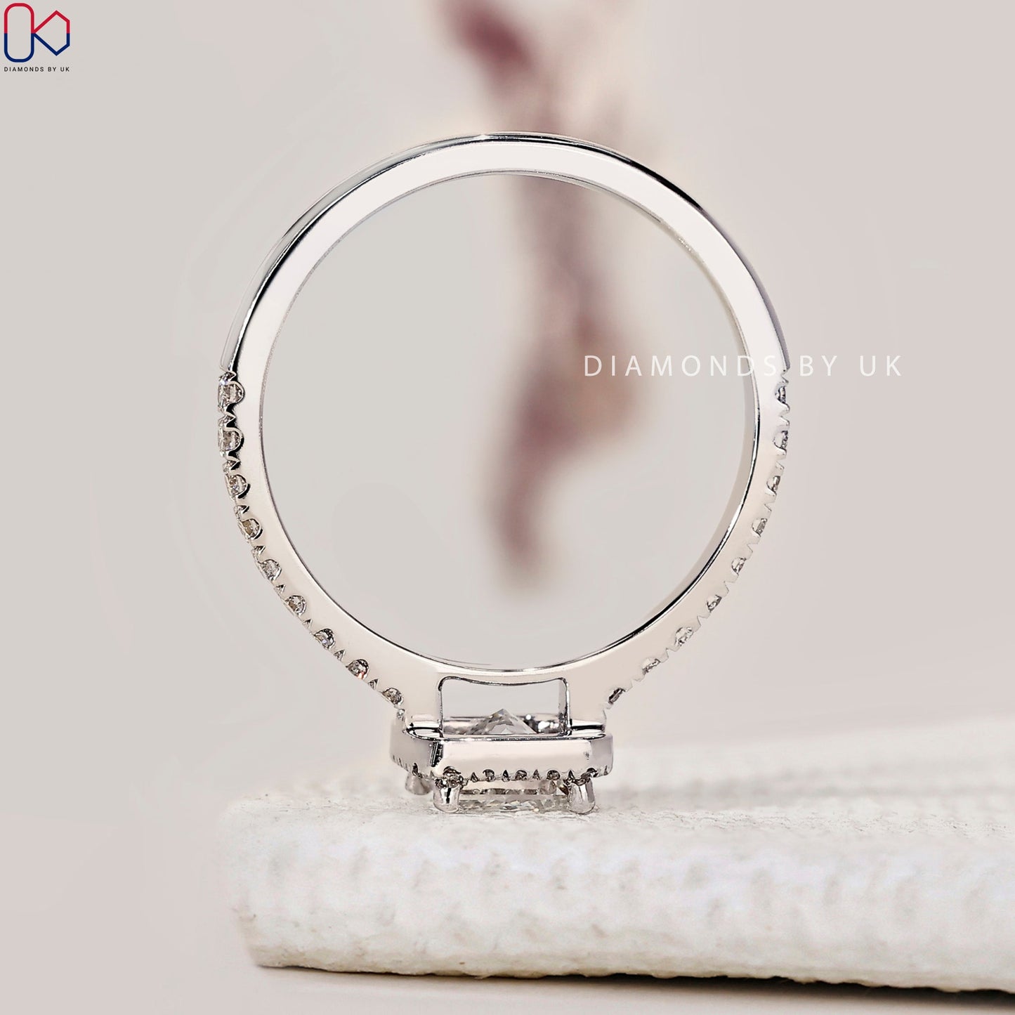 Princess Cut Engagement Ring With Halo and Pave Setting