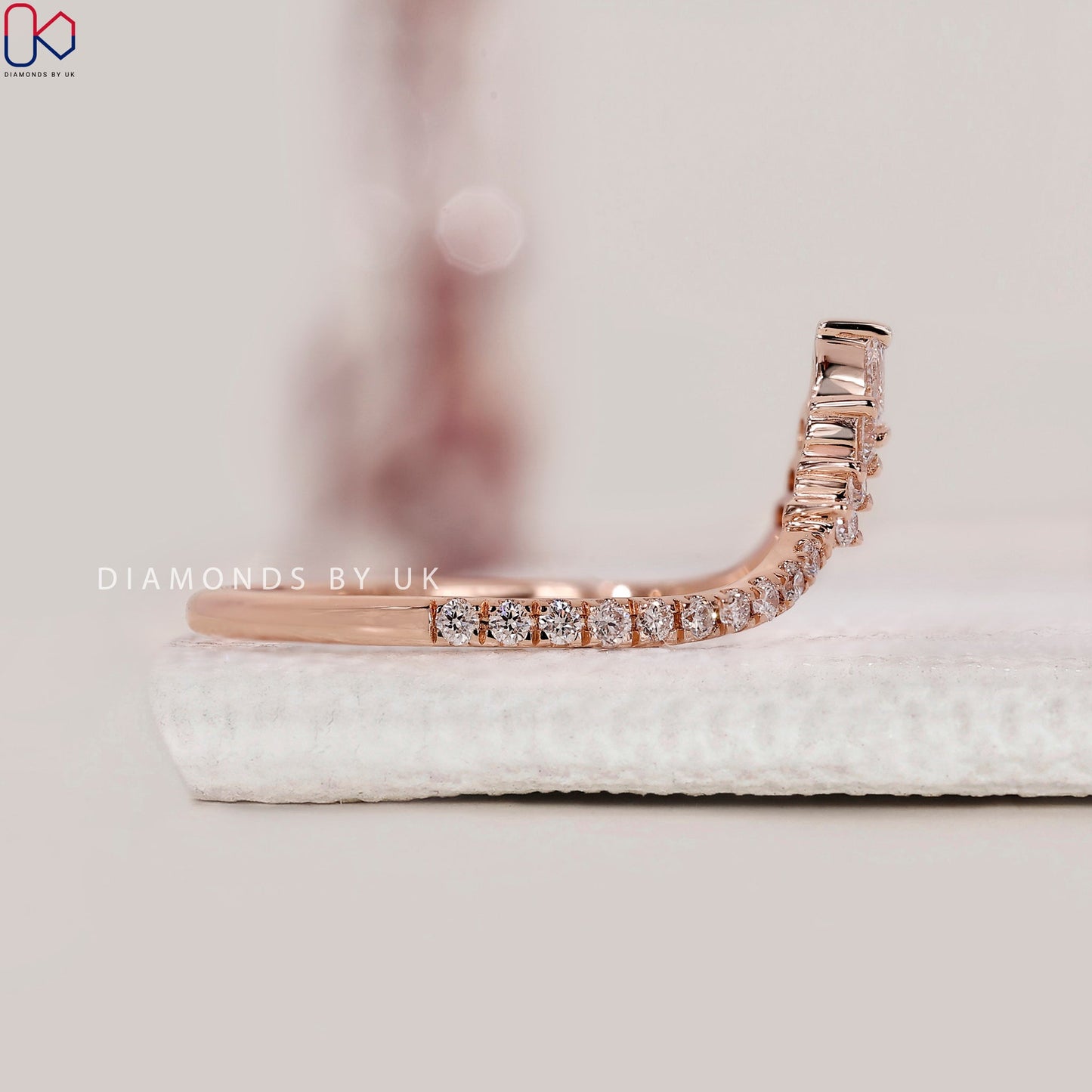Pear And Round Diamond V Shape Wedding Band