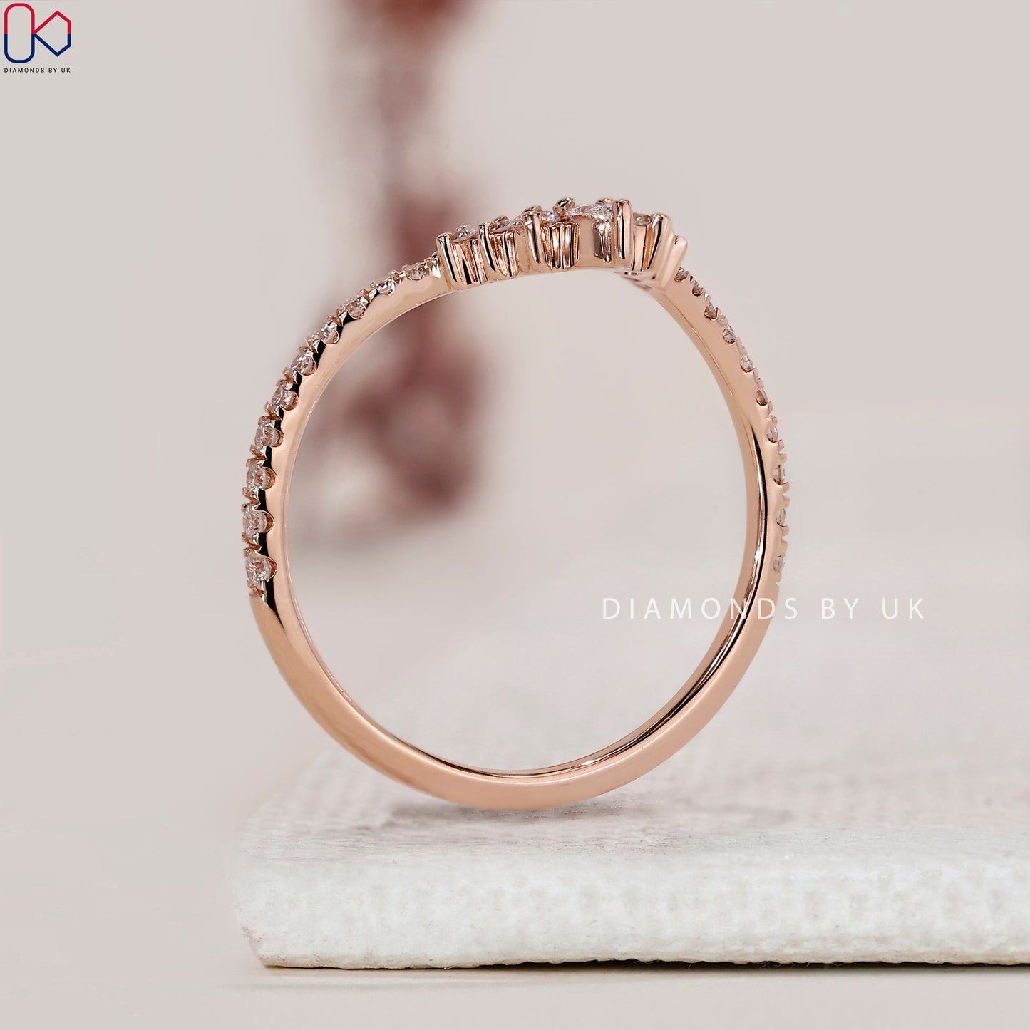 Pear And Round Diamond V Shape Wedding Band