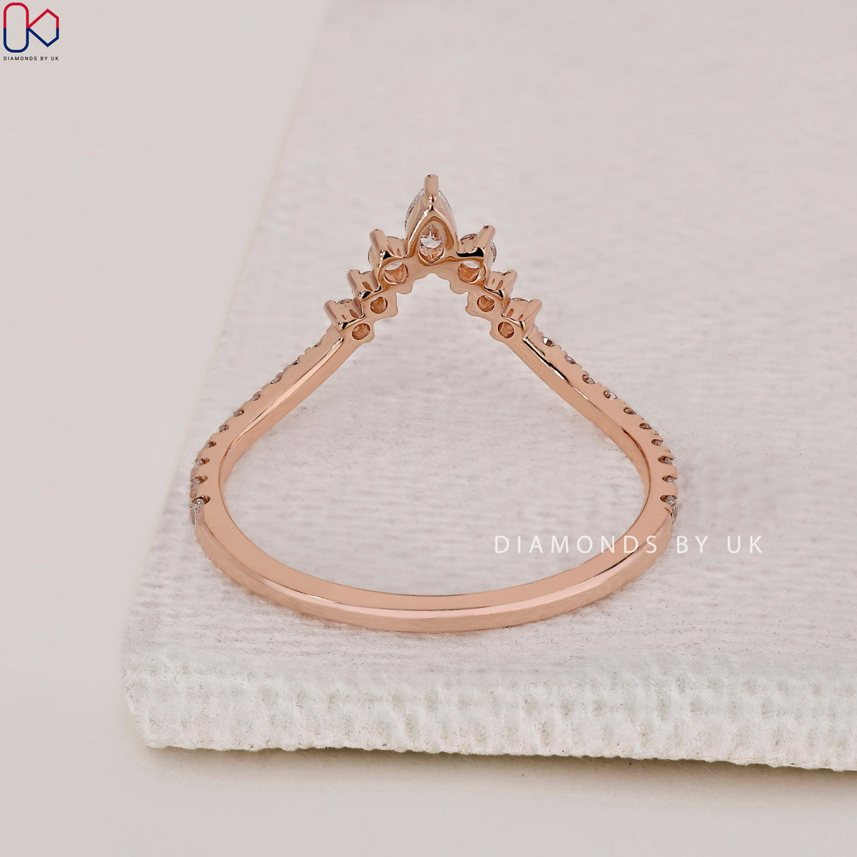 Pear And Round Diamond V Shape Wedding Band